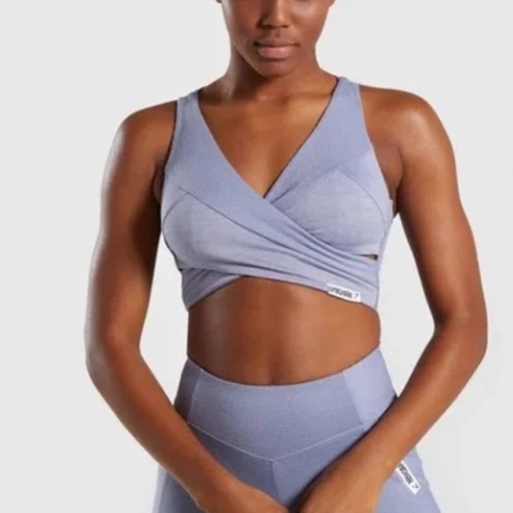 Gymshark True Texture Wrap Bralette Sports Bra Intense Steel Blue New w/ Tags